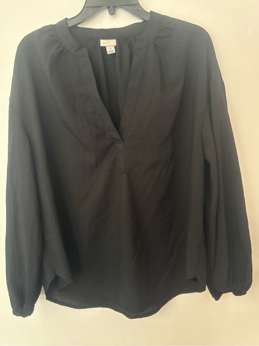A New Day Black Long Sleeve Split Neck Blouse – Size Medium